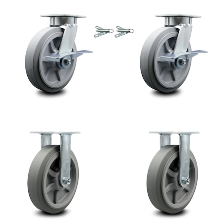 Service Caster 8 Inch Kingpinless Thermoplastic Wheel Caster Brake & Swivel Lock 2 Rigid, 2PK SCC-KP30S820-TPRRF-SLB-BSL-2-R-2